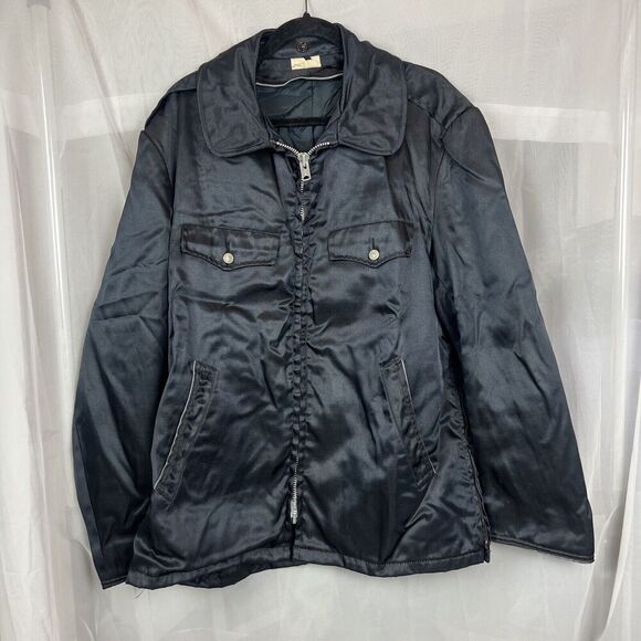 Vintage Tuffy Topper black satin Men's bomber jacket utility indie grunge XL - Picture 1 of 10